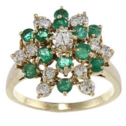 14k Gold Emerald and 1ct TDW Diamond Estate Cocktail Ring (I-J, SI1-SI2) may birthstone rings