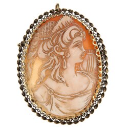 14k Yellow Gold Shell Cameo Estate Brooch