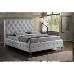 Baxton Stella Crystal Tufted White Modern Bed with Upholstered Headboard - Queen Size