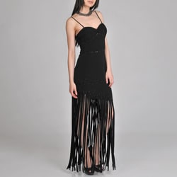Janine of London Women's Black Fringed Evening Dress
