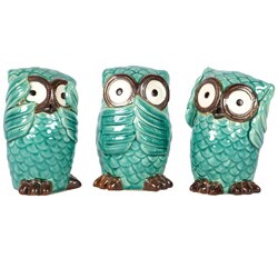 Blue Ceramic Owls Blue (Set of Three)