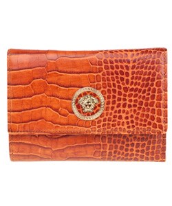 Versace Women's Brown Croc Leather Trifold Wallet