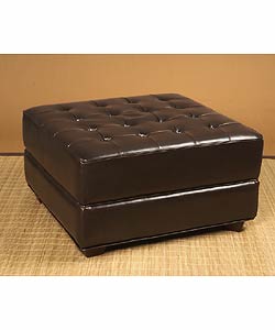 Button-tufted Dark Brown Leather Ottoman