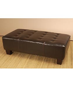 Button-tufted Dark Brown Leather Bench
