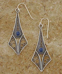 Filigree Web Drop Earrings w/ Lapis (Israel)