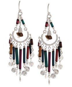 Bamboo and Tiger's Eye Dangle Earrings (Peru)