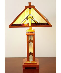 Tiffany-style Wooden Table Lamp with Lighted Base