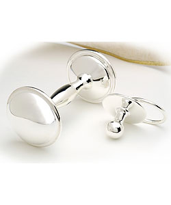 Toddot Baby's Silver Plated Pacifier & Dumbbell Rattle Set