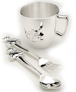 Toddot Baby's Silver Plated Teddy Bear Teacup & Utensil Set