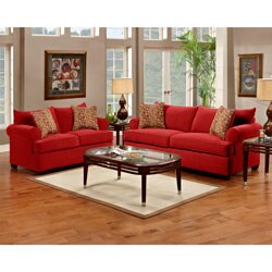 Portland Cranberry Sofa and Loveseat Set