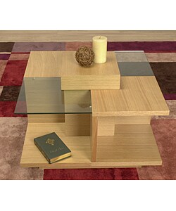Glass and Oak Wood End Table