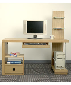 Oak Pillar Storage Computer Desk