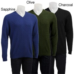 Tehama Men's Cashmere Cable Knit V-neck Sweater