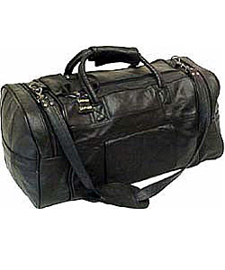 Black Leather Dual-zippered Duffel