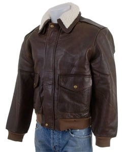 Men's Distressed Brown Leather Bomber Jacket