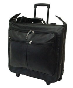 Black Wheeled Leather Garment Bag