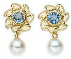 14-kt. Gold Blue Topaz and Cultured Akoya Pearl Earrings (case of 6)