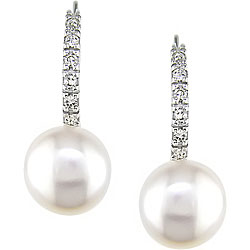 14k Gold Cultured FW Pearl Diamond Earrings (8-9mm)