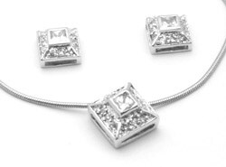 Silver Cubic Zirconia Necklace and Earring Set