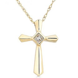 14k Yellow Gold Diamond Cross Pendant