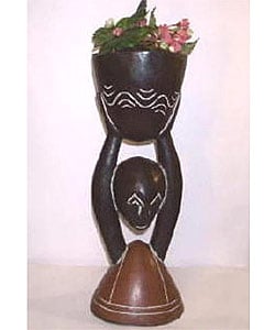 African Wood-carved Medium Flower Pot (Ghana)