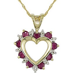 14k Diamond and Ruby Heart Pendant