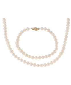 14k Gold Freshwater Cultured Pearl Set (5-5.5 mm/ 18 in/ 7 in)