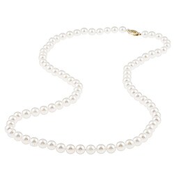 DaVonna 14k Gold Akoya Cultured Pearl Necklace (6.5-7mm/ 24 in)