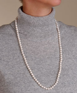 14k Gold Akoya Cultured Pearl Necklace (6.5-7 mm/ 30 in)