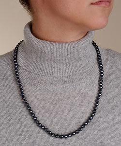 DaVonna 14k Gold Cultured Akoya Black Pearl Necklace (6.5-7mm/ 24 in)