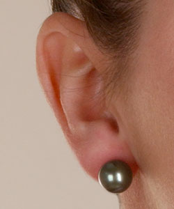 14k Gold Black Tahitian Cultured Pearl Earrings (10-10.5 mm)