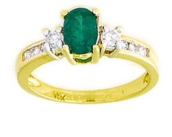 14k Gold Channel Diamond Emerald Ring