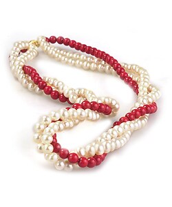 Cultured Freshwater Pearl and Coral Necklace (4-5mm/ 16 in)