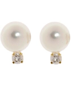 14k Diamond 7.5-8 mm Cultured  Pearl Earrings