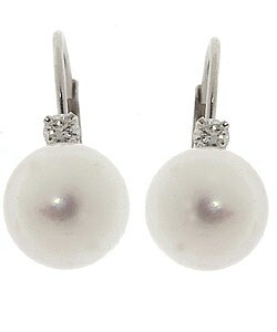 14k Gold Diamond Cultured Pearl Earrings (7-7.5mm)