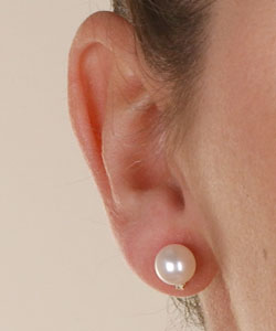 14k Gold Akoya Pearl and Diamond Earrings (7-7.5 mm)