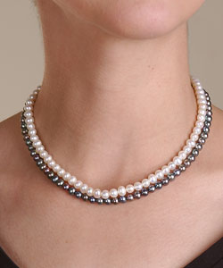 14k Black and White Cultured Freshwater Pearl Strands Set (5.5-6mm/18 in)