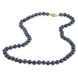 DaVonna 14k Gold Cultured Black Akoya Pearl Necklace (6.5-7mm/ 18 in)