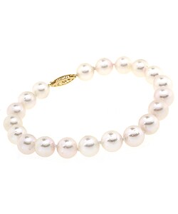14k Gold Cultured White Akoya Pearl Bracelet (7-7.5 mm/ 7 in)