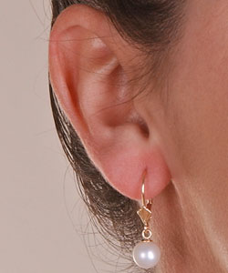 14k Gold Cultured Akoya Pearl Leverback Earrings (7-7.5 mm)