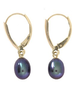 14k Gold Black Cultured Freshwater Pearl Earrings (6-7 mm)