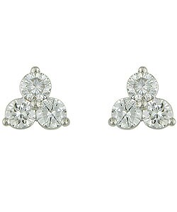 14k White Gold 1ct TDW Round Diamond Three-Stone Earrings (J-K, I2-I3)