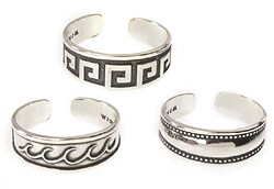 Sterling Silver Greek Key Toe Ring Set