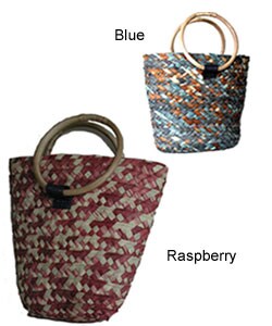 Woven Basket Bag with Bamboo Handles (India)