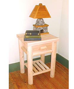 Rustic Log Adirondack Cedar Nightstand Table with Drawer