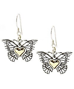 14-kt. Butterfly Heart and Silver Earrings