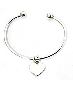 Sterling Silver Cuff Bracelet with Heart Charm