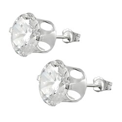 Sterling Silver CZ Solitaire Earring Set (3 pair - 5- 7- 9 mm)