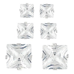Sterling Silver CZ Princess Earring Set (3 pair)
