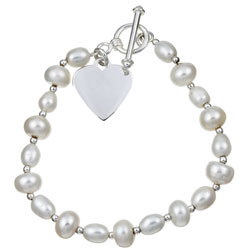Sterling Silver Freshwater Pearl Heart Bracelet